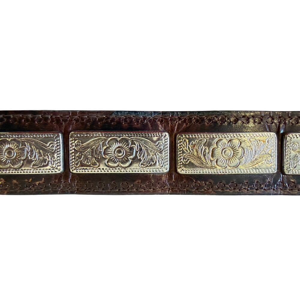 Vintage Brown Leather Silver Accent Western Cowboy Belt Men size 36